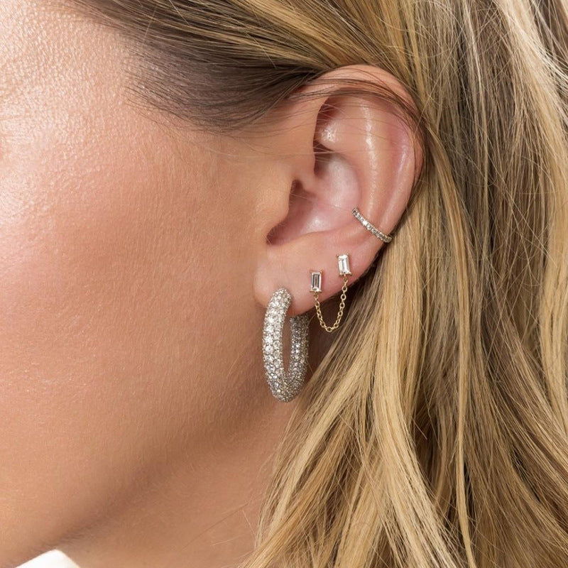 “Ciel Luxe” S925 Sterling Silver Zircon Pavé C-Hoop Earrings