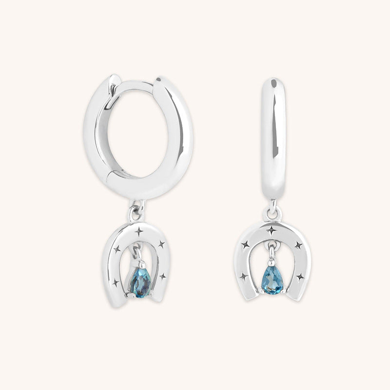 Celestial Blue Teardrop Huggie Earrings 925 Sterling Silver Arc Design