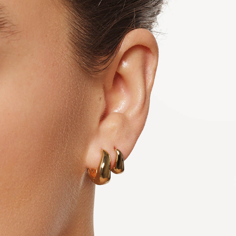 “Fluid Wave” S925 Sterling Silver Sculptural Wave Hoop Earrings