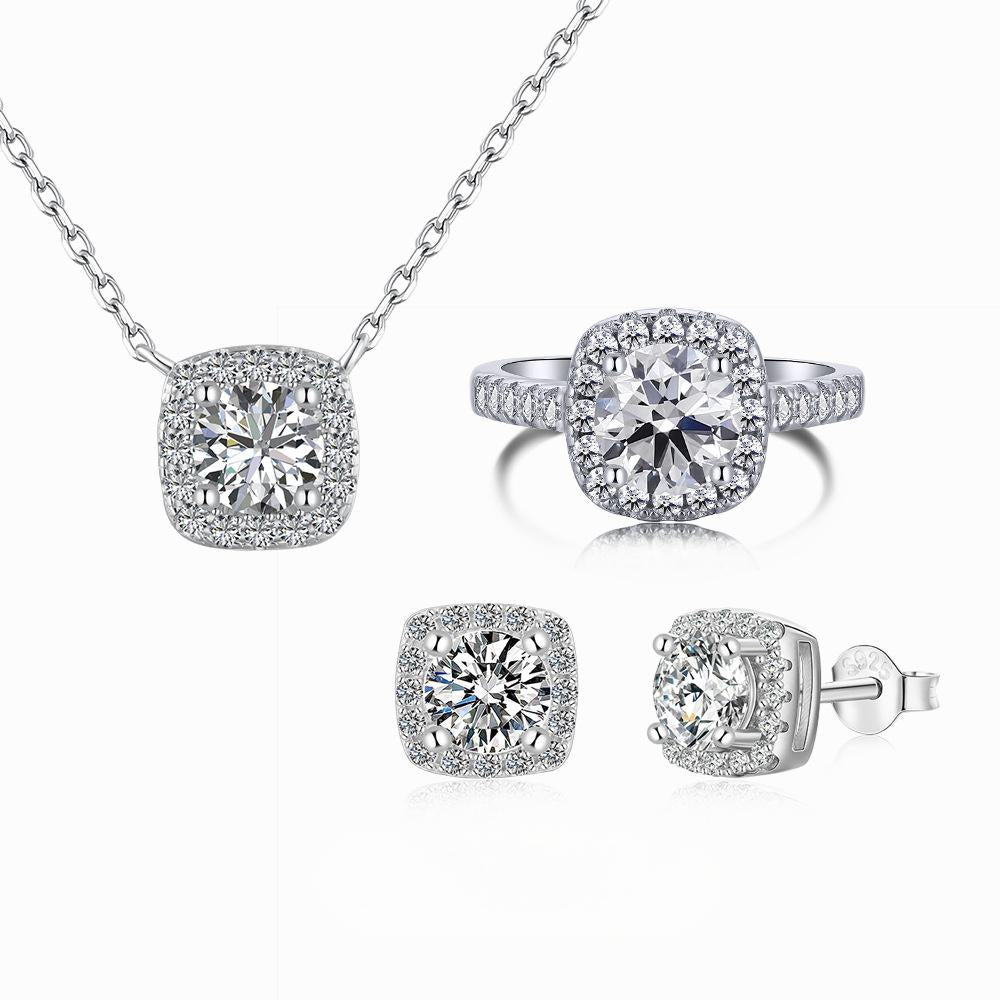 “Prism Luxe” S925 Sterling Silver Square Zircon Jewelry Set