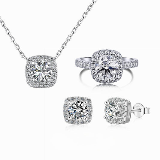 “Prism Luxe” S925 Sterling Silver Square Zircon Jewelry Set