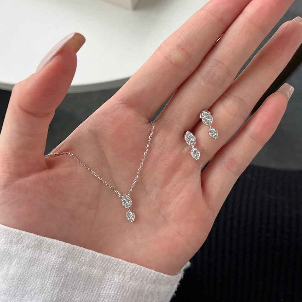 925 Sterling Silver Tear of Light Drop Zircon Jewelry Set Necklace Earrings