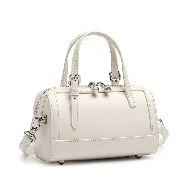 Women's Cowhide Retro Boston Barrel Bag with Adjustable Strap