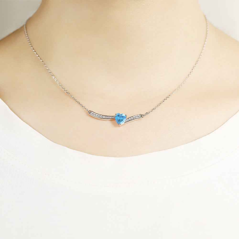 925 Sterling Silver Ocean Heart Aquamarine Zircon Jewelry Set Necklace Ring Earrings
