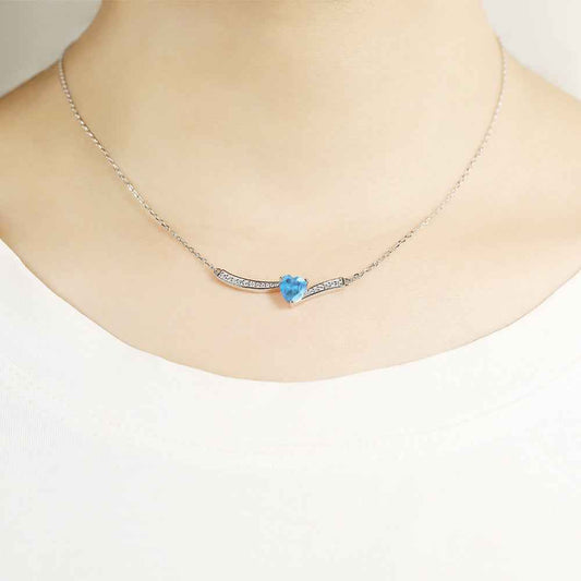 925 Sterling Silver Ocean Heart Aquamarine Zircon Jewelry Set Necklace Ring Earrings