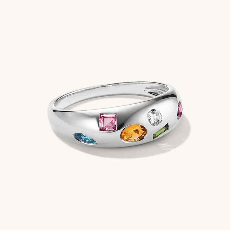 925 Sterling Silver Gem Symphony Multi Color Zircon Ring Gold Platinum Plated