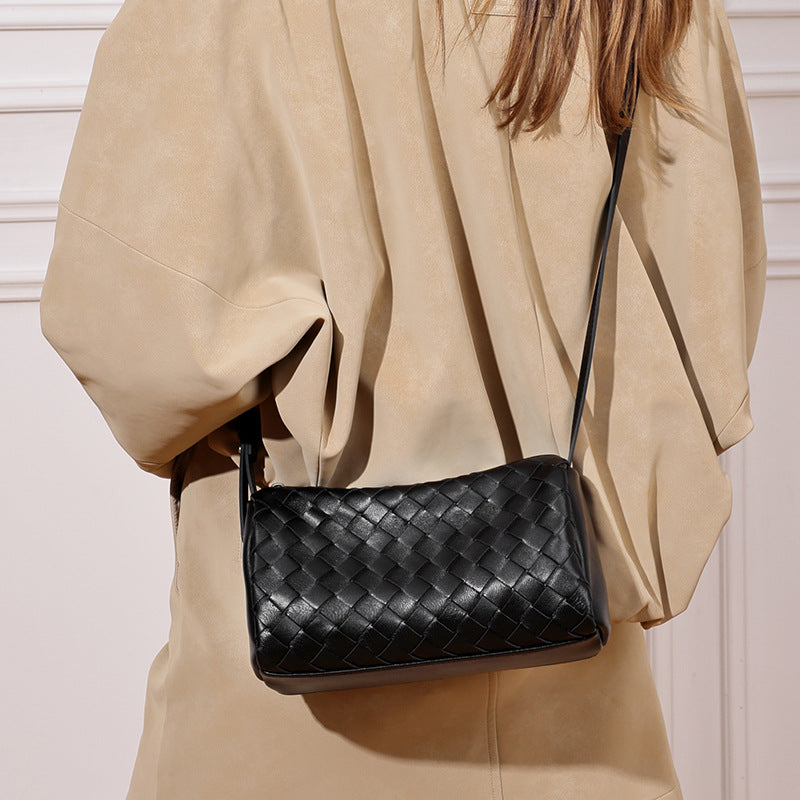 Women's Woven Sheepskin Baguette Bag with Adjustable Strap