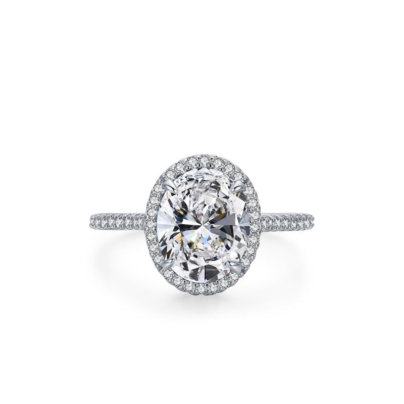 Imperial Halo Oval Zircon Halo Ring 925 Sterling Silver