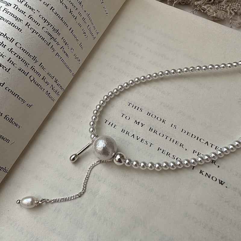 S925 Sterling Silver Beaded Tassel Necklace Adjustable Chain Elegant Dangle Design