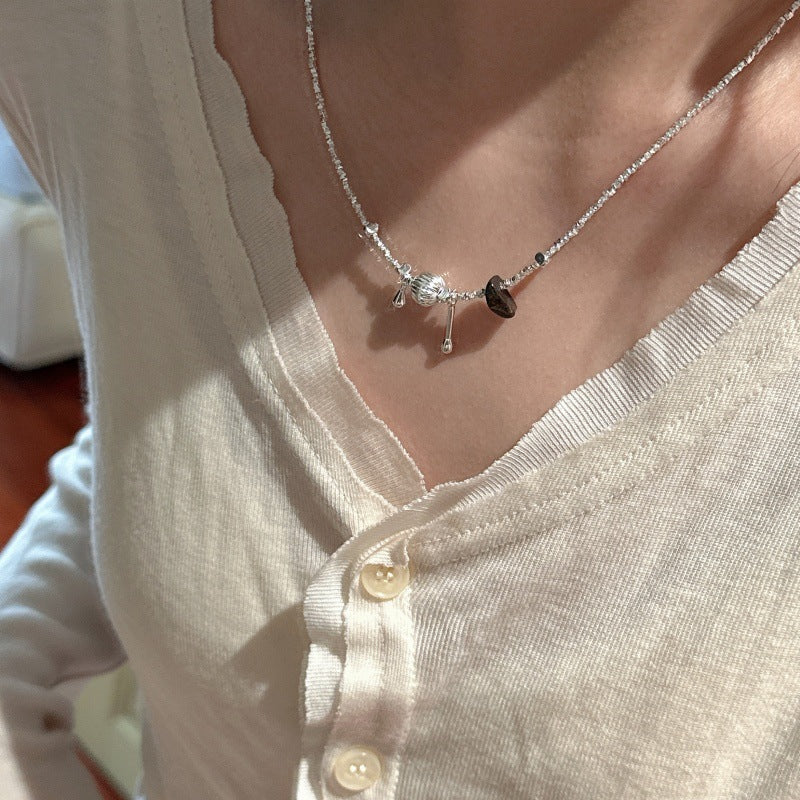 S925 Sterling Silver Silver Glimmer Fragment Chain Necklace Minimalist Stone Pendant