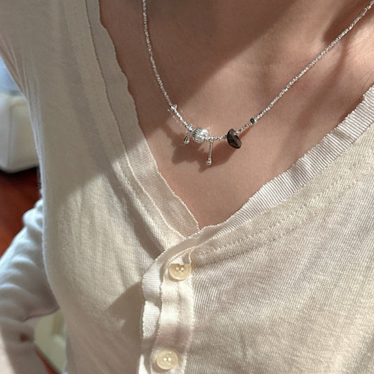 S925 Sterling Silver Silver Glimmer Fragment Chain Necklace Minimalist Stone Pendant