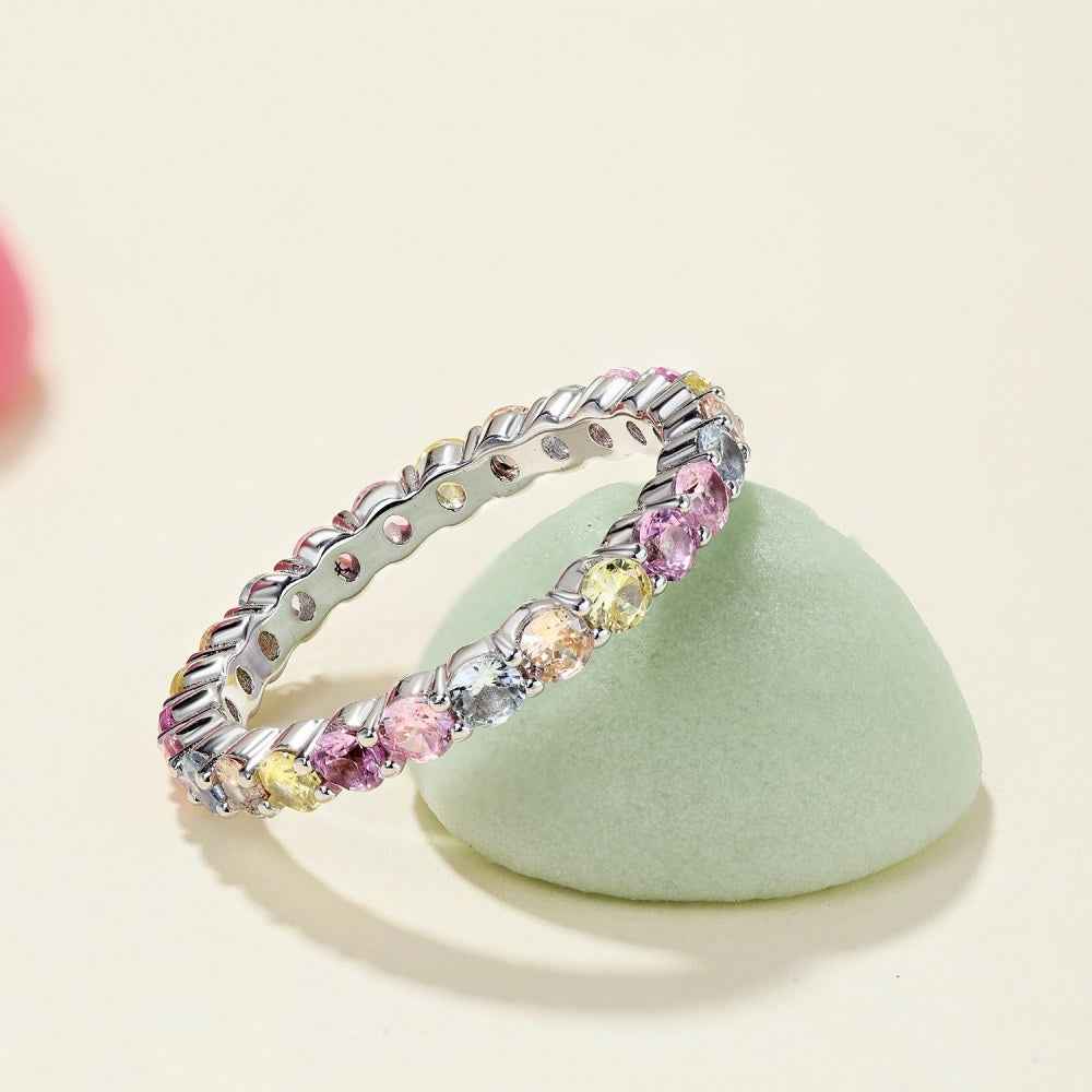 925 Sterling Silver Rainbow Eternity Ring – Dopamine Spectrum
