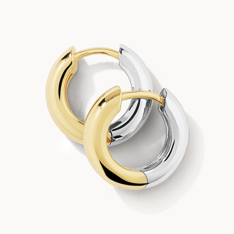 “Golden Silverline” S925 Sterling Silver Two-Tone Geometric Hoop Earrings