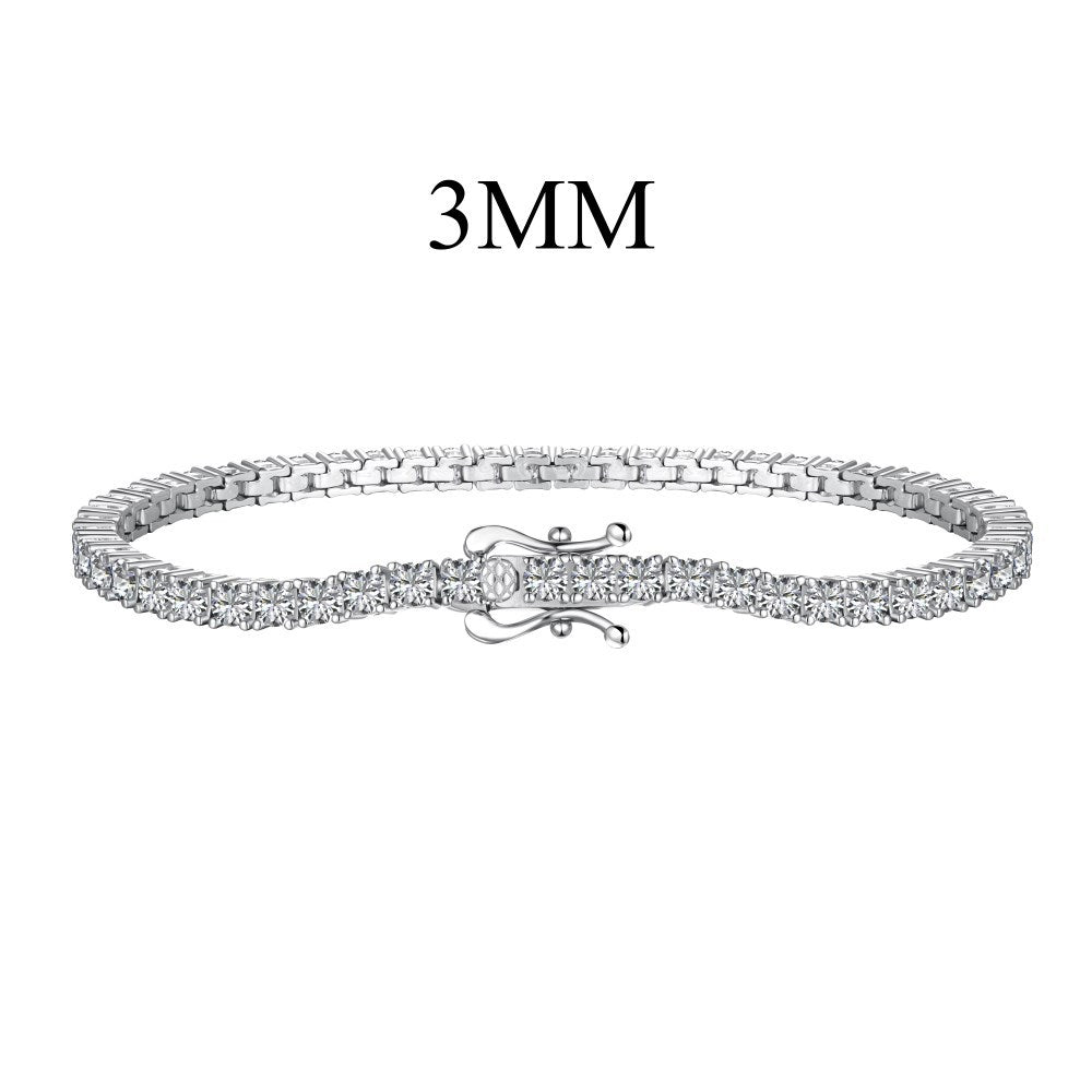 “Heartline Tennis” S925 Sterling Silver Geometric Heart Tennis Bracelet