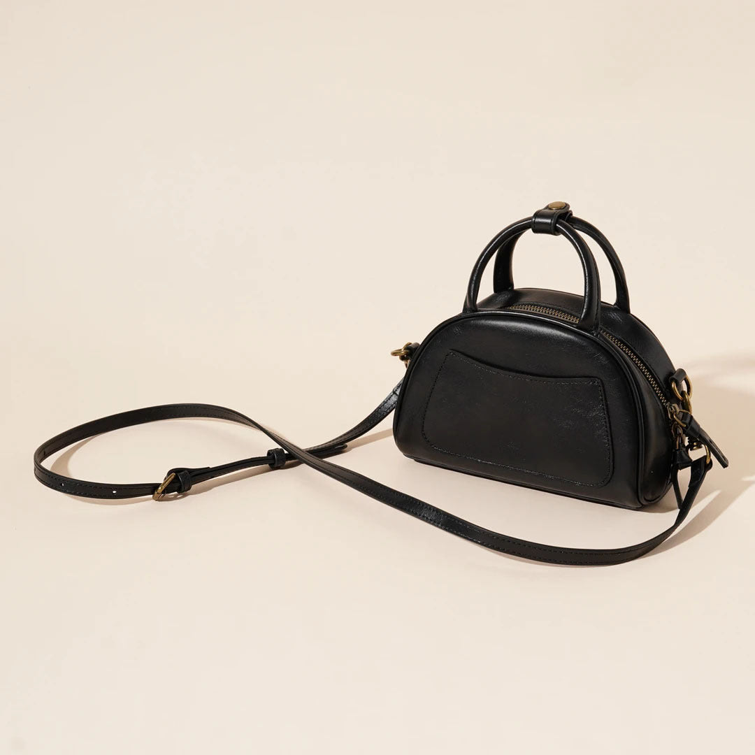 Women's Oil-Waxed Cowhide Mini Dome Boston Bag
