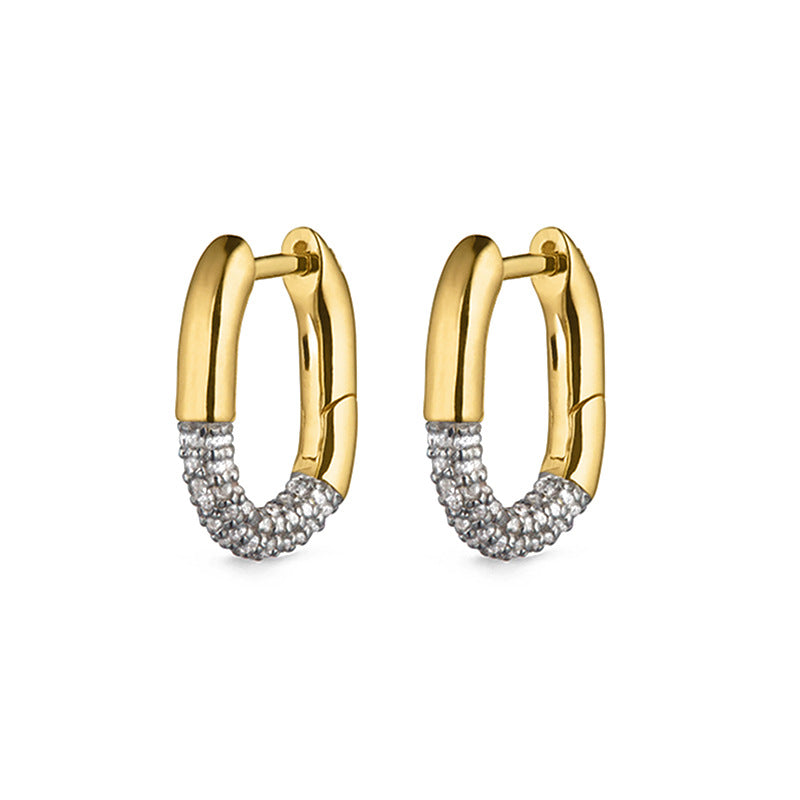 “U-Shape Stardust” S925 Sterling Silver U-Shaped Huggie Hoop Earrings with Sparkling Accents