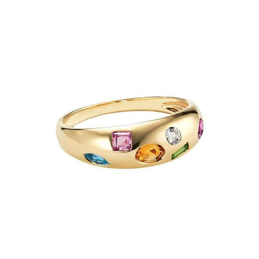 925 Sterling Silver Gem Symphony Multi Color Zircon Ring Gold Platinum Plated