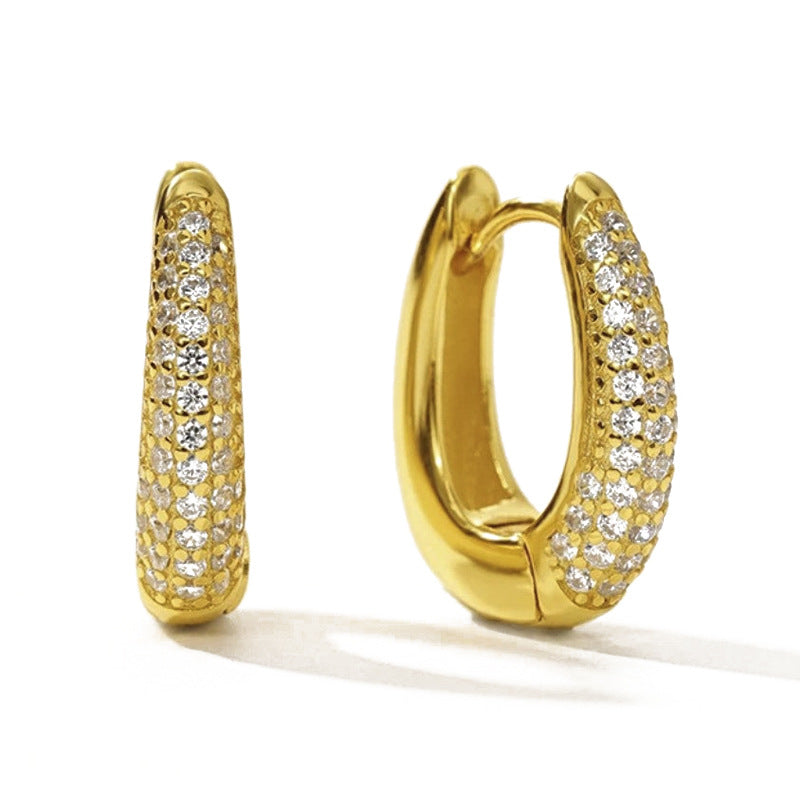 “U-Shaped Brilliance” S925 Sterling Silver Zircon Pavé U-Shaped Hoop Earrings