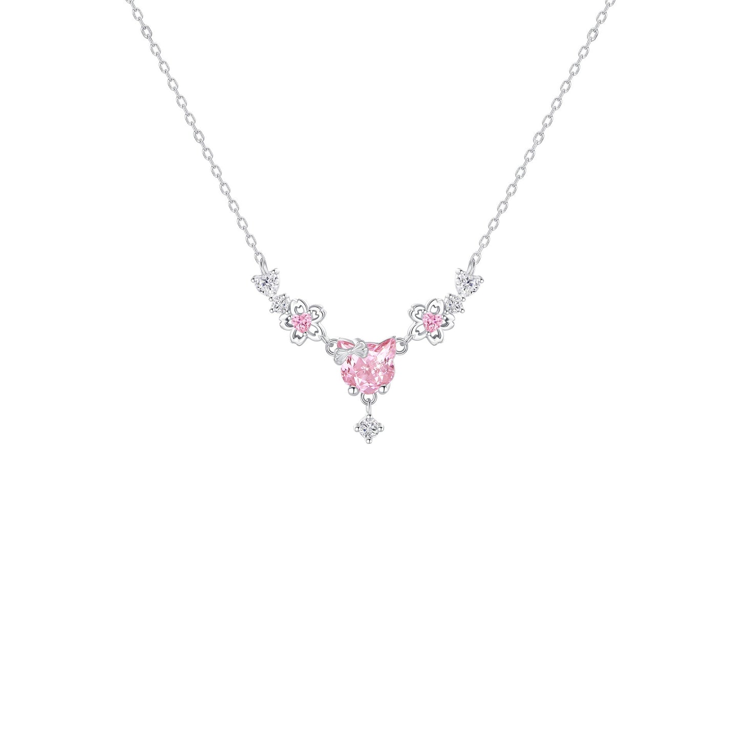 Sakura Whiskers Pink Cat Necklace & Bracelet Set in 925 Sterling Silver