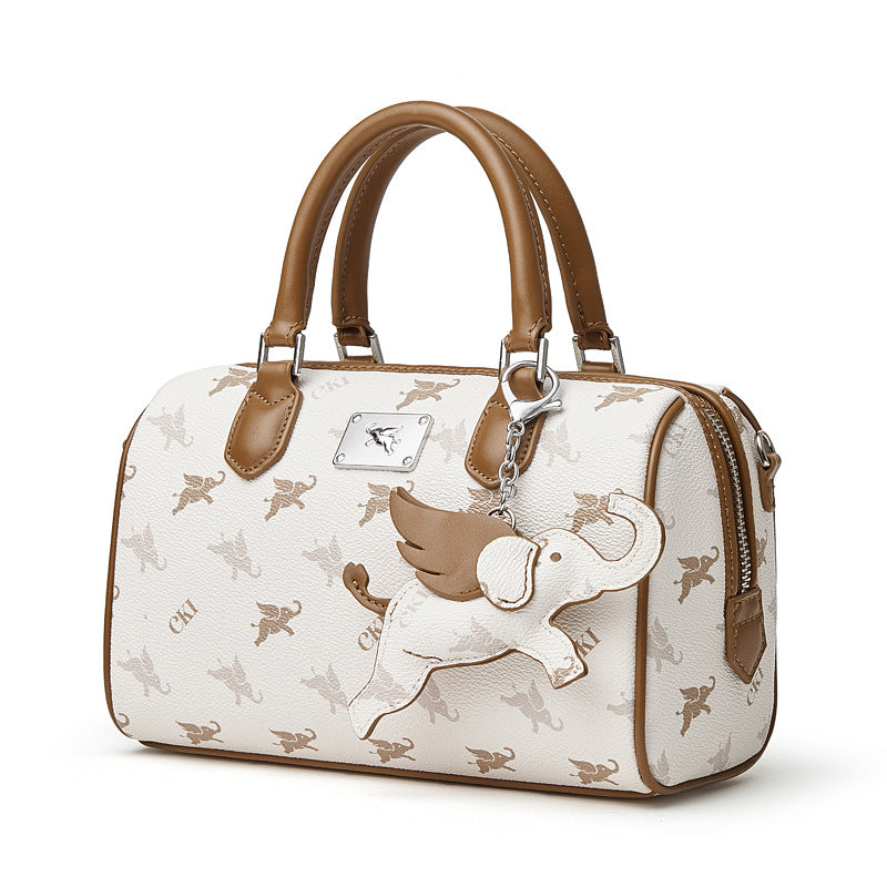 Women's Flying Elephant Monogram Mini Boston Bag with Charm