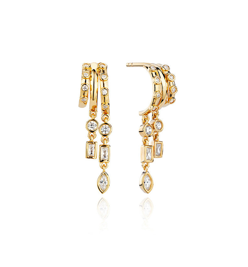“Star Stud Edit” S925 Sterling Silver Geometric Stud Earrings with Sparkling Accents