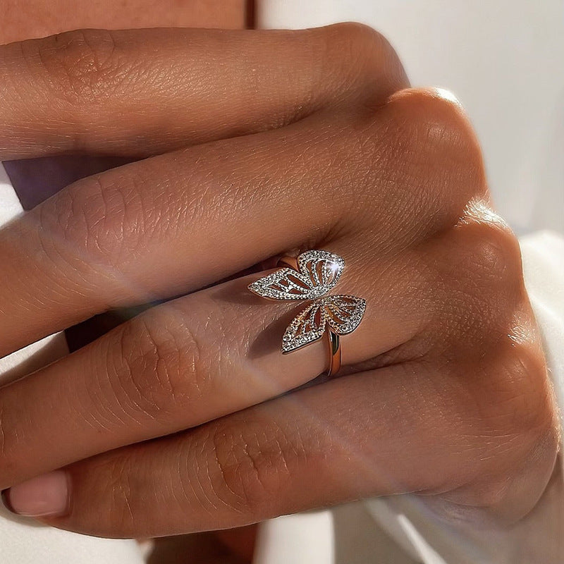 “Flutter Glow” S925 Sterling Silver Zircon Butterfly Open Ring