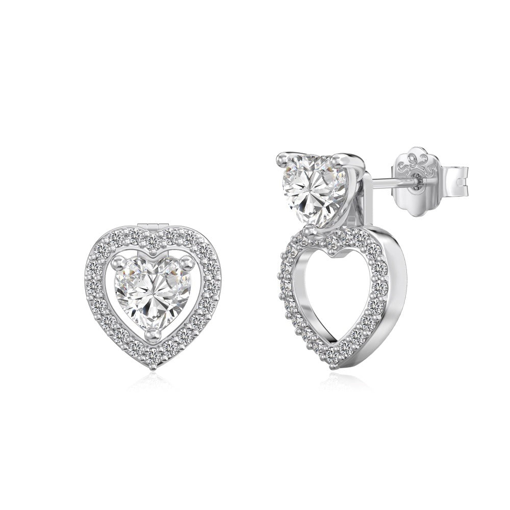 S925 Sterling Silver Dancing Heart Earrings Hollow Moving Heart Drop Earrings