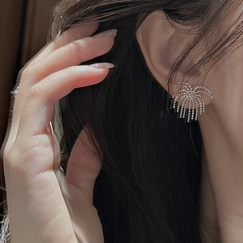 S925 Sterling Silver Firework Tassel Earrings Cascading Dangle Sparkle Statement Earrings