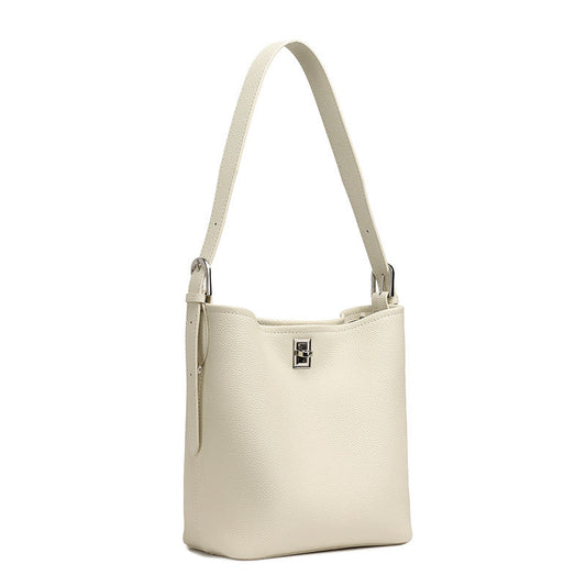 Women's Full-Grain Cowhide Sculpted Bucket Bag with Turn-Lock