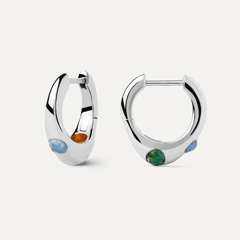 “Prism Flow” S925 Sterling Silver Multicolor Zircon Hoop Earrings