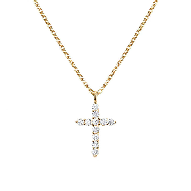 “Cross Radiance” S925 Sterling Silver Pave Cross Pendant Necklace