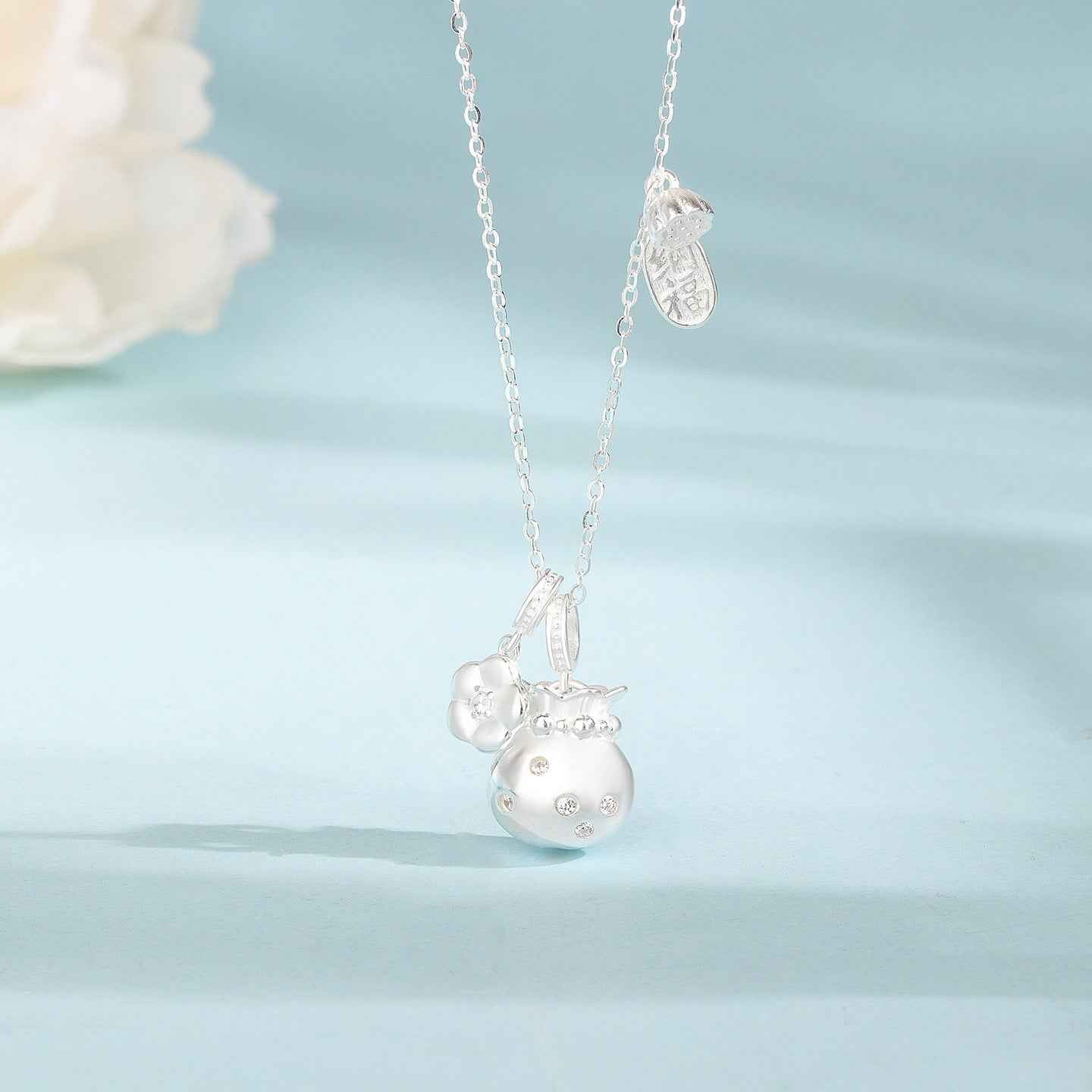 Fortune Bloom Lucky Pouch Pendant Necklace with Zircon in S925 Sterling Silver