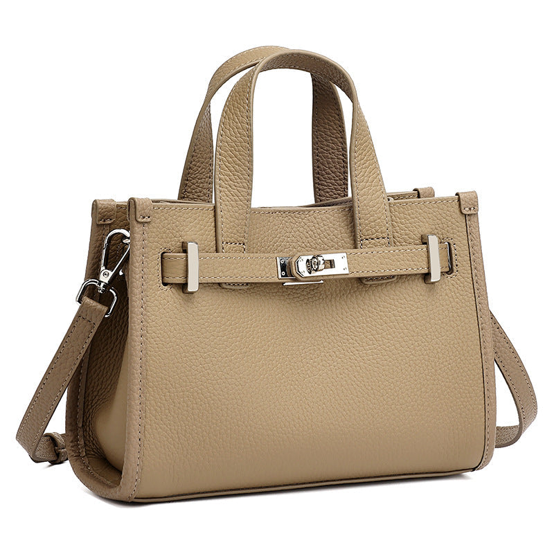 Women's Pebbled Cowhide Kelly Bag with Metal Turn-Lock