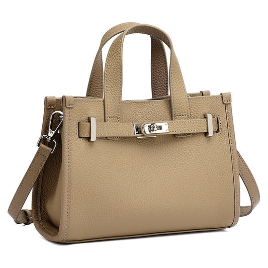 Women's Pebbled Cowhide Kelly Bag with Metal Turn-Lock
