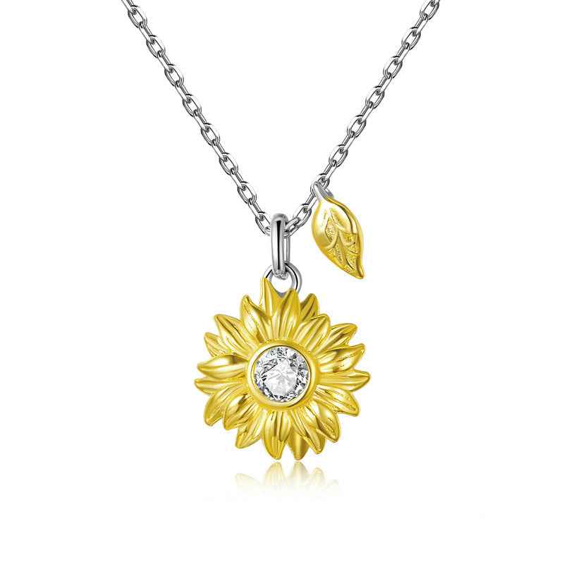 925 Sterling Silver Gold-Plated Sunflower Zircon Necklace