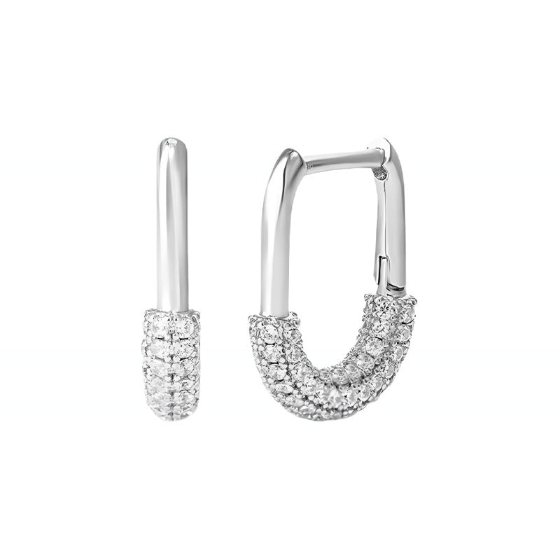 “Double-Sided Radiance” S925 Sterling Silver U-Shaped Zircon Huggie Hoop Earrings