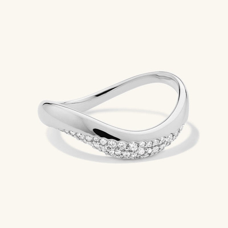 “Wave Eclat” S925 Sterling Silver Irregular Wave Zircon Ring