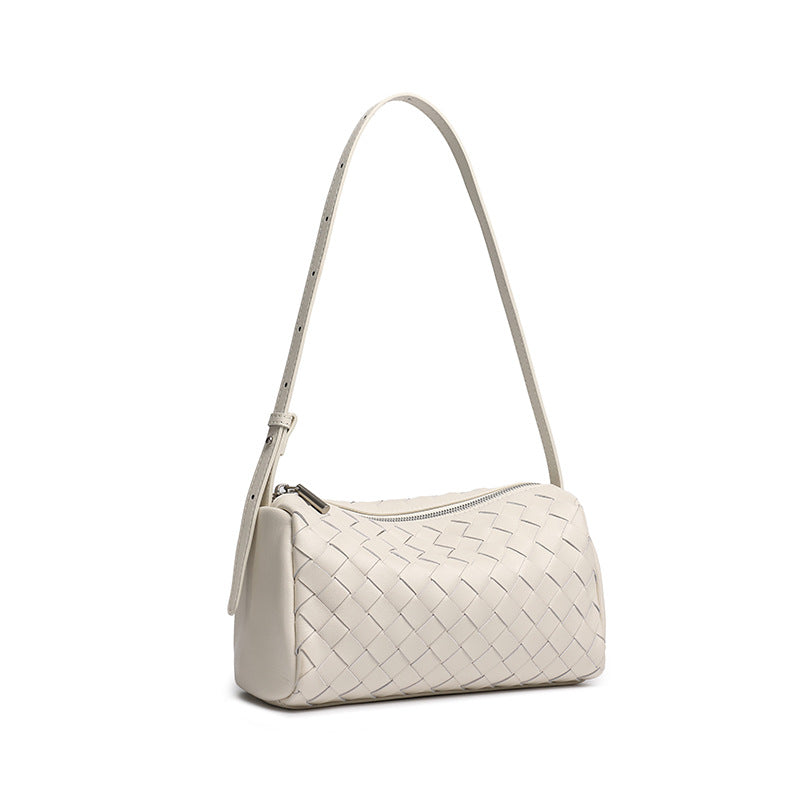 Women's Woven Sheepskin Baguette Bag with Adjustable Strap