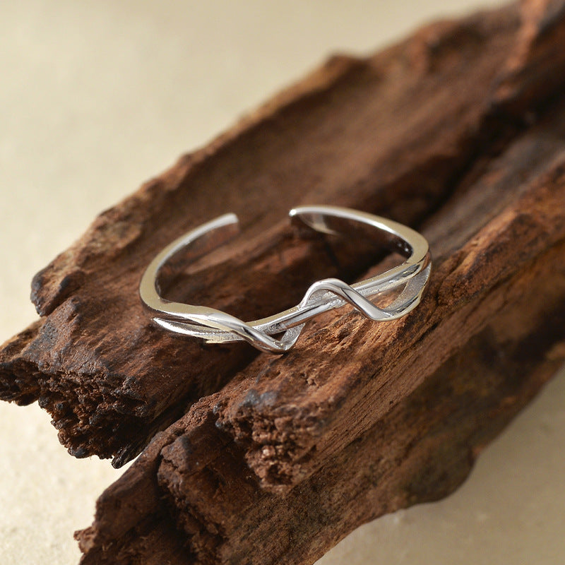 “Entwined Lines” S925 Sterling Silver Open Adjustable Geometric Ring