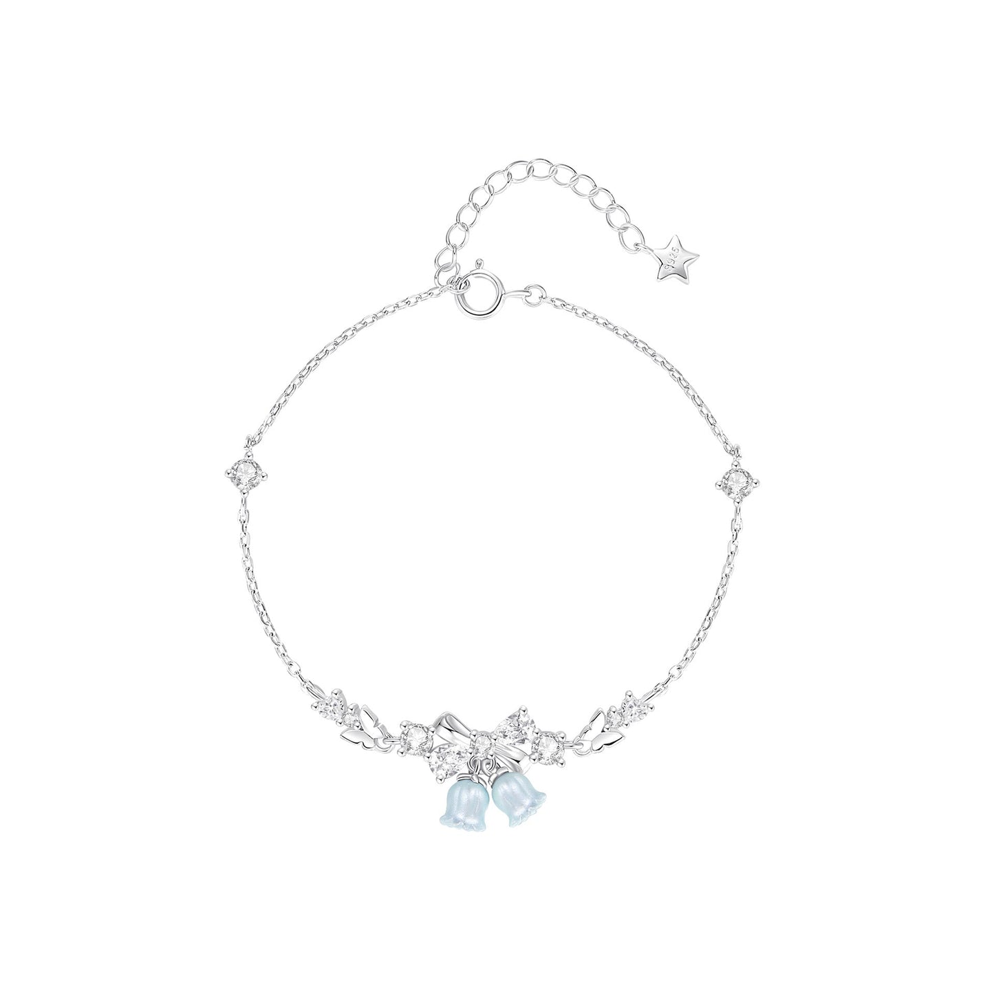 Bluebell Reverie S925 Sterling Silver Blue Flower Necklace and Bracelet Set