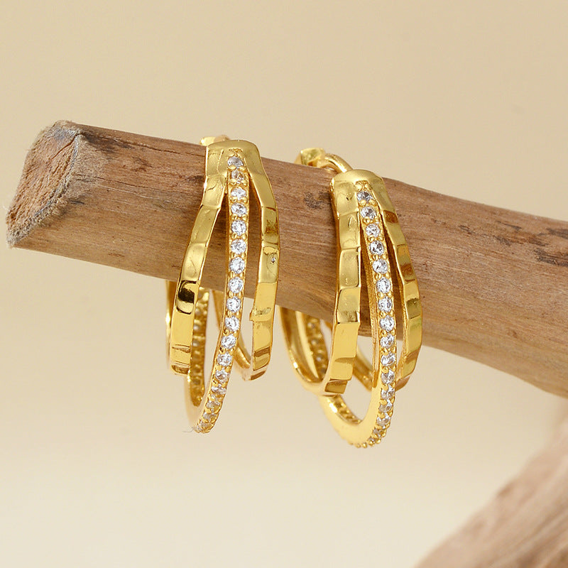 “Triple U Luxe” S925 Sterling Silver Triple-Layer Zircon Hoop Earrings