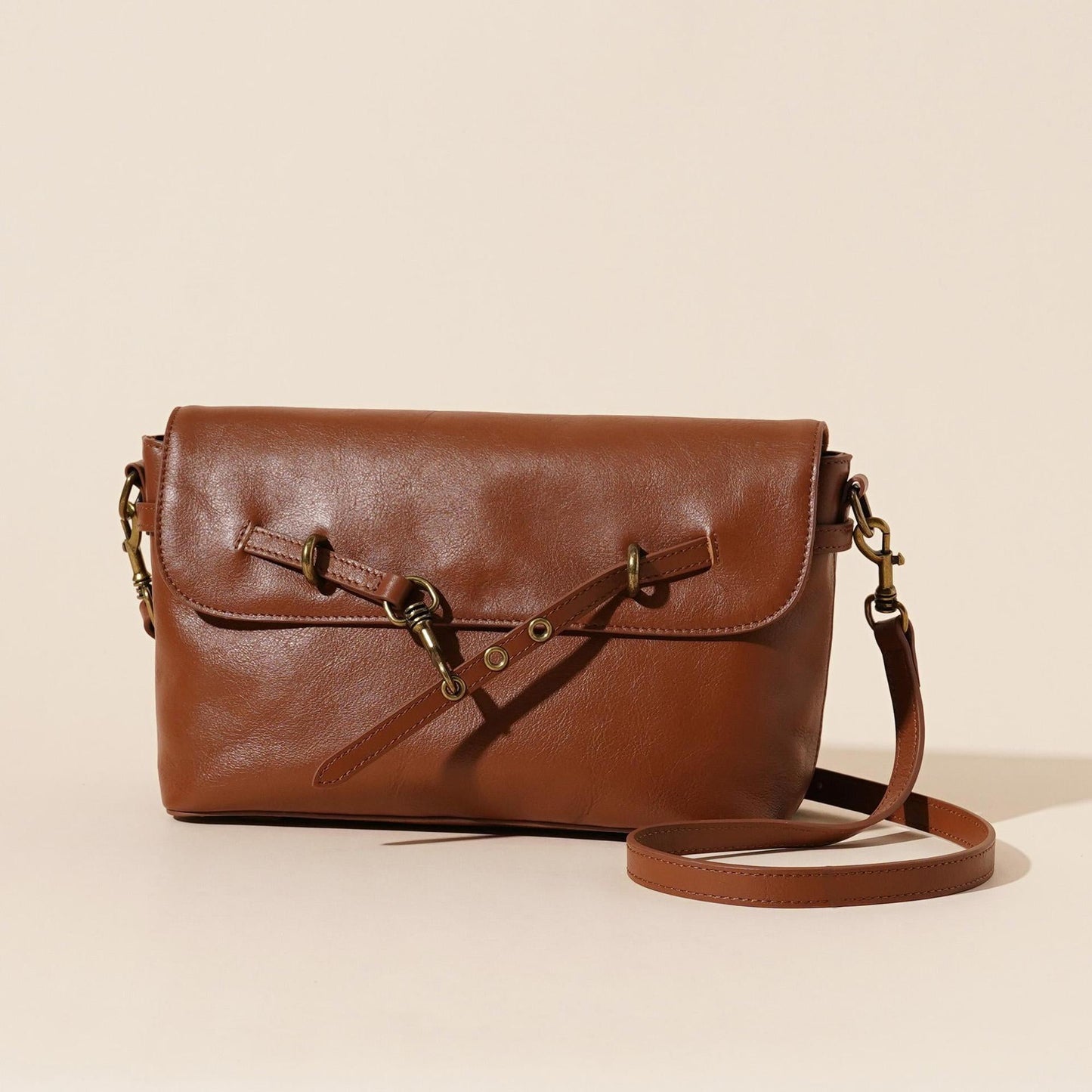Women's Full-Grain Cowhide Horsebit Flap Crossbody Bag
