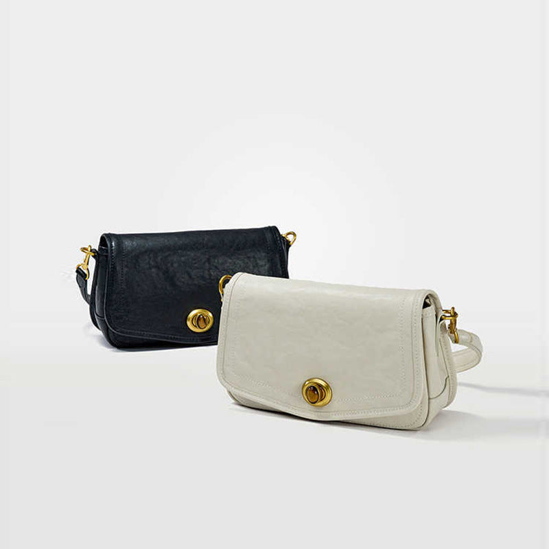 Women's Washed Cowhide Turn-Lock Flap Crossbody Bag