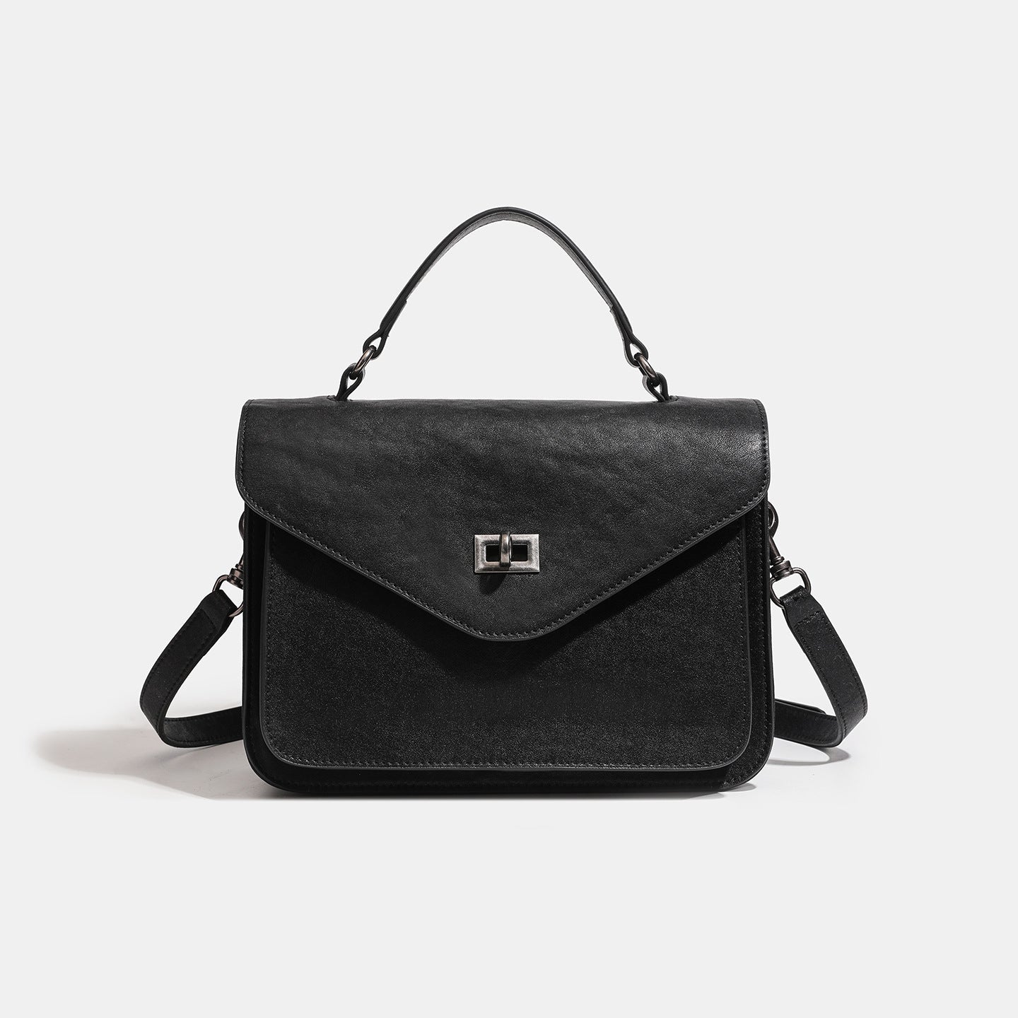 Women's Genuine Leather V-Flap Messenger Bag with Twist Lock