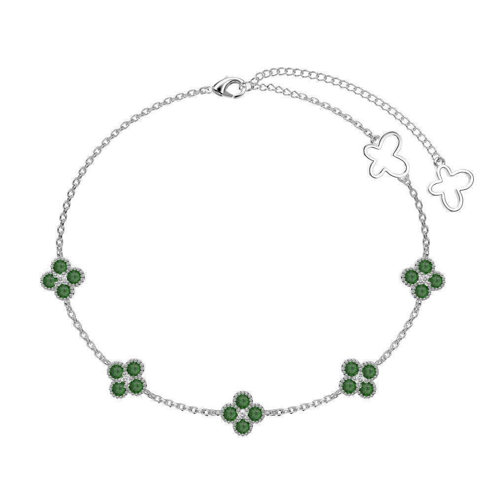 Roselle Clover S925 Sterling Silver Clover Zircon Charm Bracelet