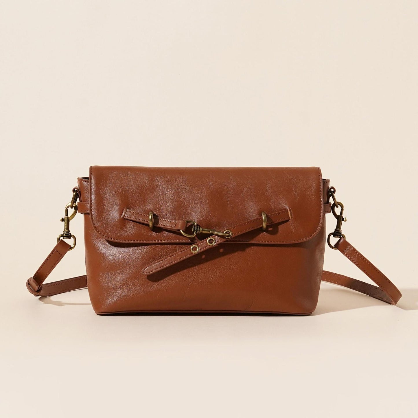 Women's Full-Grain Cowhide Horsebit Flap Crossbody Bag