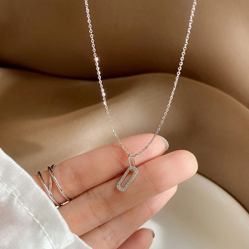 “Double Orbit” S925 Sterling Silver Double-Ring Zircon Necklace