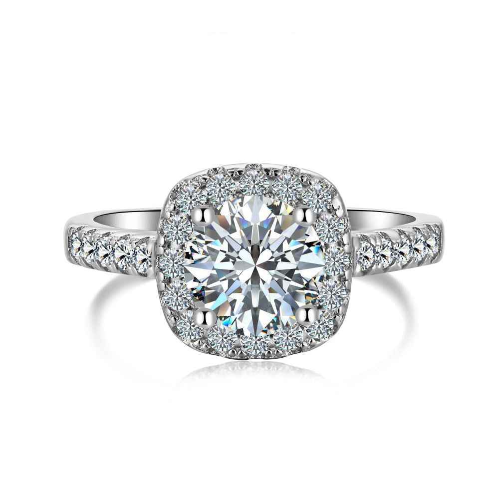 925 Sterling Silver Halo Empress 1.2CT Cushion Halo Moissanite Ring