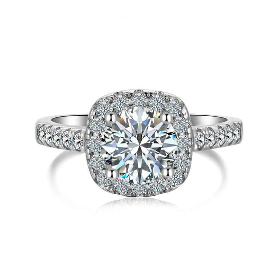 925 Sterling Silver Halo Empress 1.2CT Cushion Halo Moissanite Ring