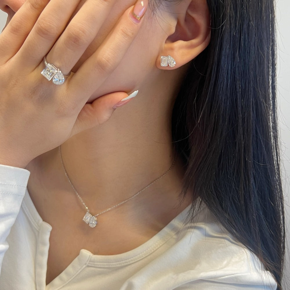 “Moissanite Radiance” S925 Sterling Silver Double-Stone Jewelry Set
